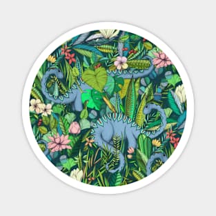 Improbable Botanical with Dinosaurs - dark green Magnet